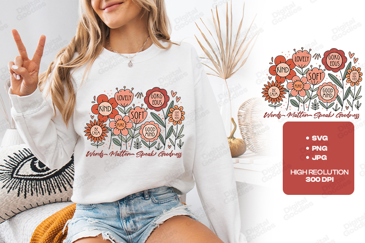 Grow Slowly Beautifully Fully & Freely Retro Boho Floral JPG