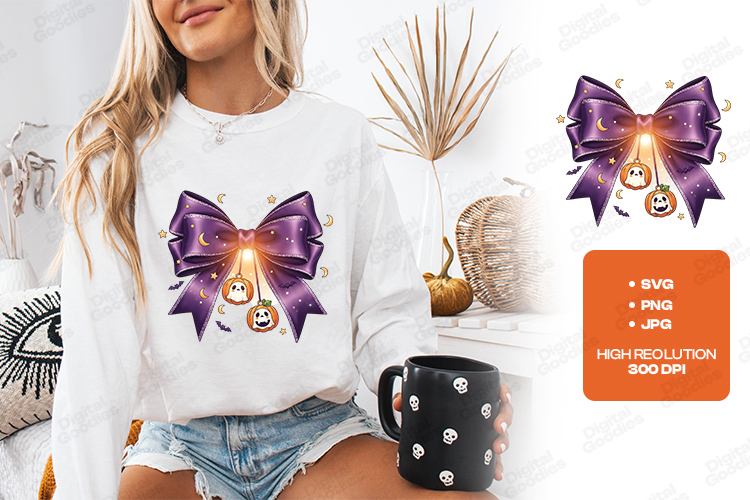 Moonlight Magic SVG - Ghost & Pumpkin Halloween Purple Bow