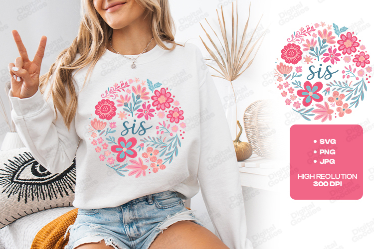 Sis Boho Floral Wreath Pink JPG Digital Art Design