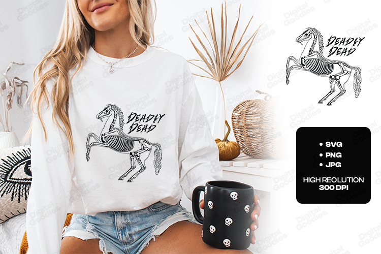 Deadly Dead Horse Skeleton SVG - Spooky Equestrian PNG Cut