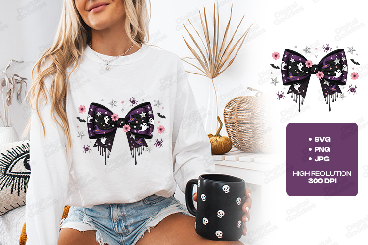 Ghost Bow Halloween PNG - Spooky Coquette Pink Witchy SVG