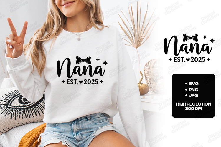 Nana Est 2025 SVG New Grandma Bow Sublimation Design PNG