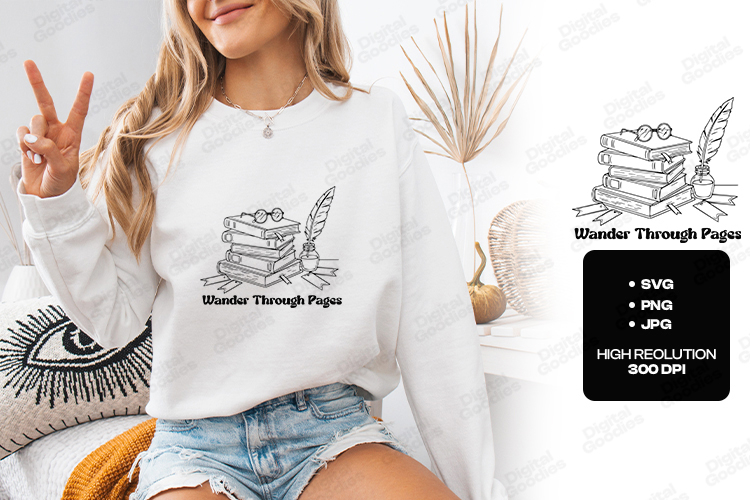 Wander Through Pages Book Lover Vintage Line Art Design