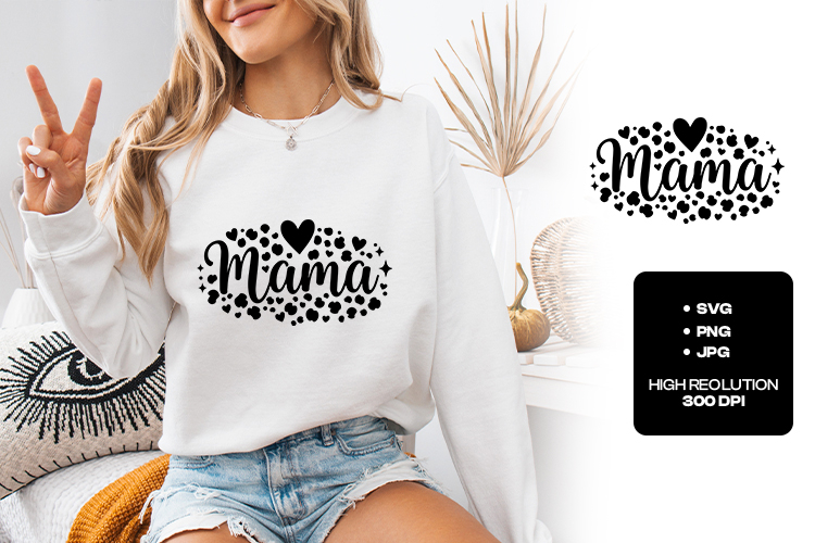 Mama SVG - Trendy Cow Print Pattern Western Heart Design