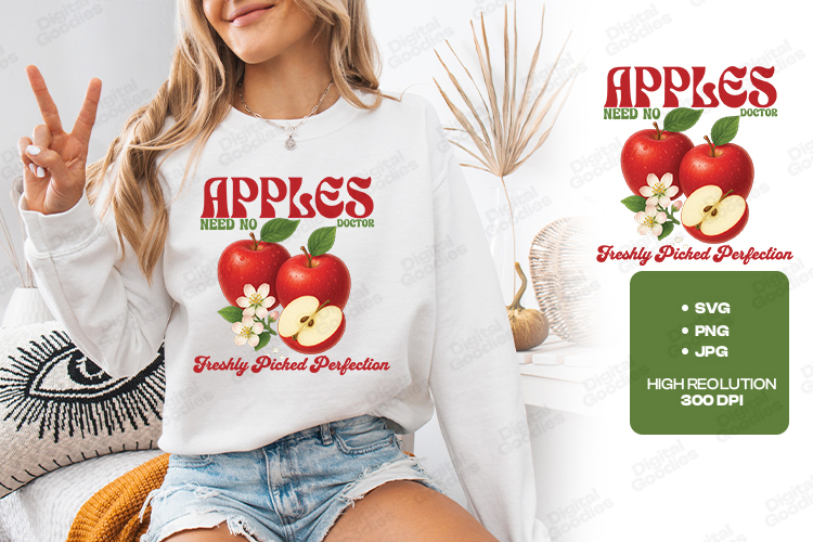 Apples Freshly Picked SVG Healthy Fruit Sublimation Design