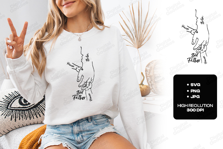 Best Father SVG Baba and Princess Hand Line Art Design PNG