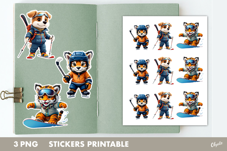 Sport Animal Stickers PNG, Winter Sport Stickers PNG