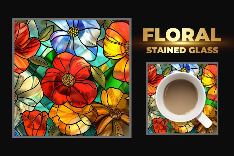 Floral Stained Glass Square Coaster
