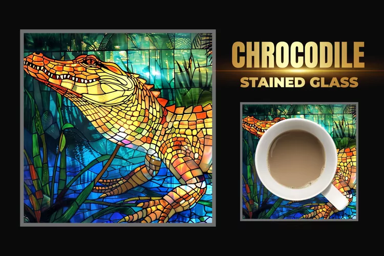 Crocodile Stained Glass Square Coaster