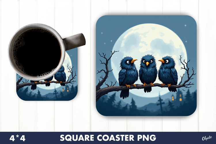 Crow with Moon Coaster. Halloween Coaster Sublimation