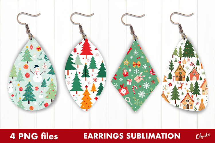 Christmas Earring Sublimation. Xmas Earring PNG