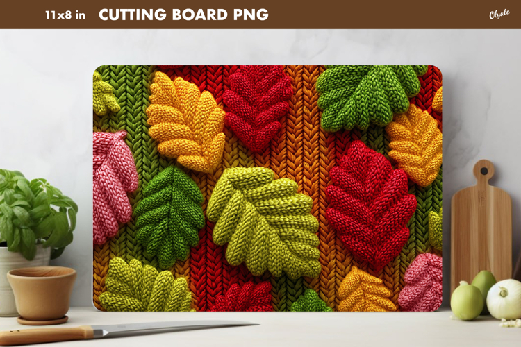 Fall Leaves Sublimation. Crochet Leaves Cutting Board PNG