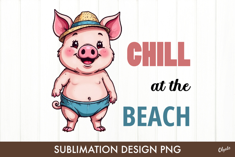 Beach Sublimation Design. Funny Piggy PNG