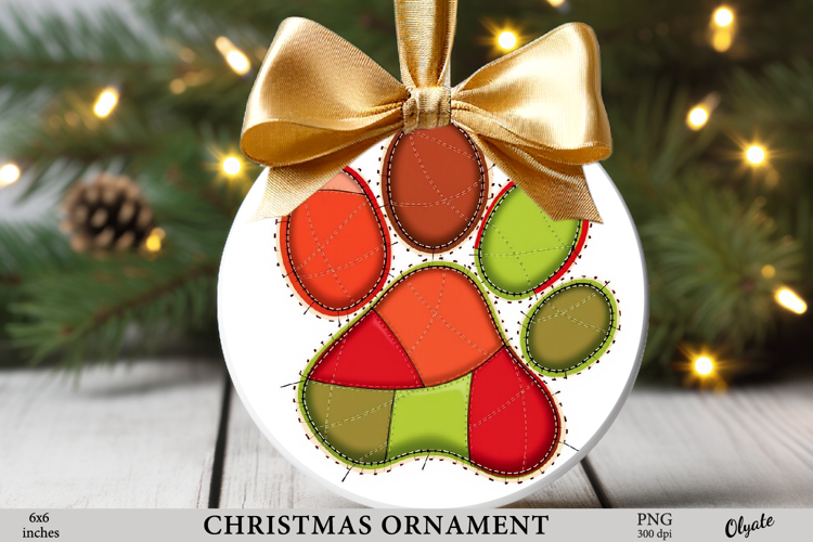 Dog Christmas Ornament PNG, Paw Sublimation PNG