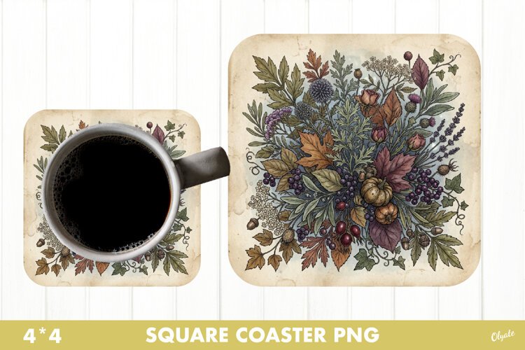 Vintage Botanical Autumn Coaster Sublimation PNG example image 1