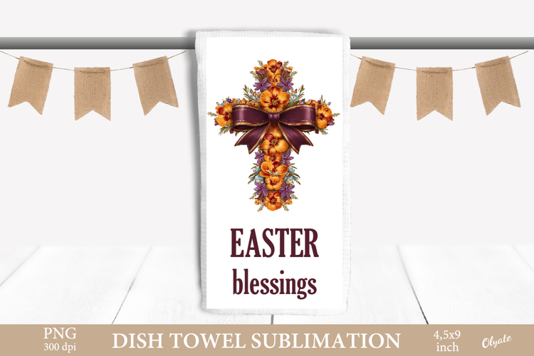 Easter Dish Towel Sublimation, Cross, Religious PNG