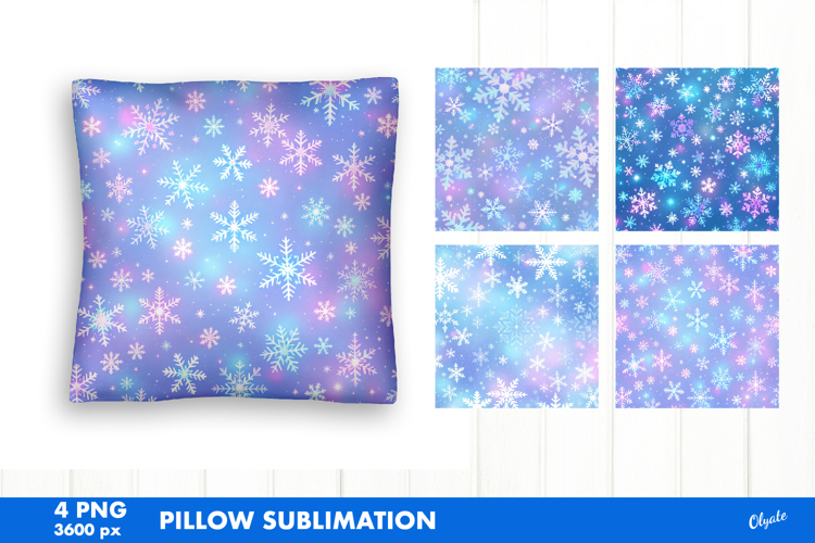 Iridescent Christmas Pillow PNG. Snowflakes Sublimation