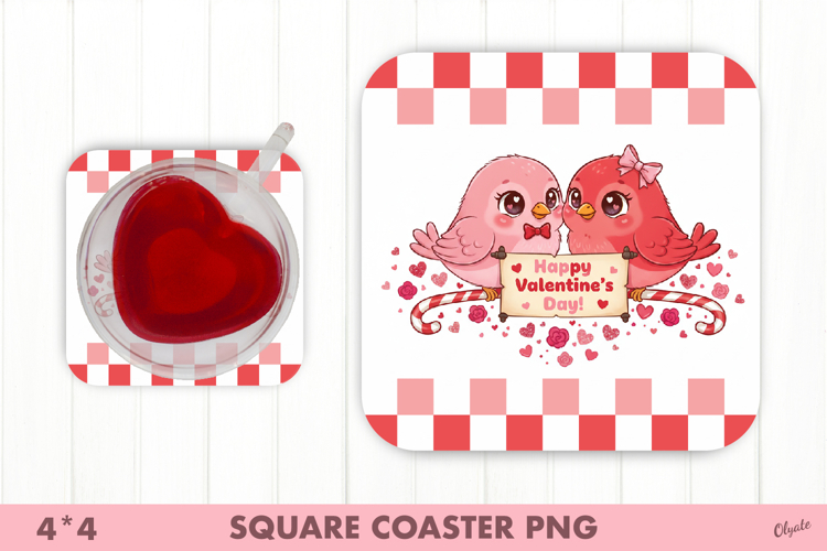 Happy Bird PNG, Valentines Day Coaster Sublimation PNG