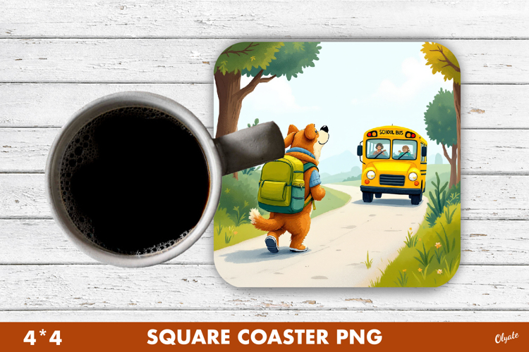 Back to School Coaster PNG. A Cheerful Dog Goes to School