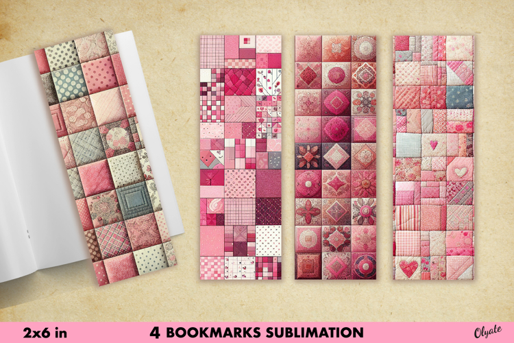 Pink Bookmark Patchwork Sublimation PNG