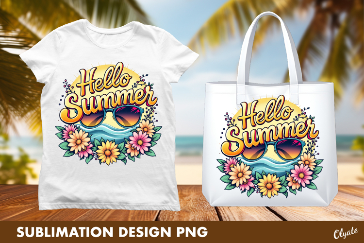 Hello Summer Sublimation, Tropical Beach Tshirt Design