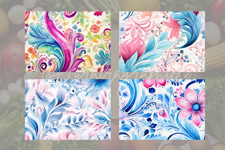 Watercolor Paislays Cutting Board Design - 04 Variations