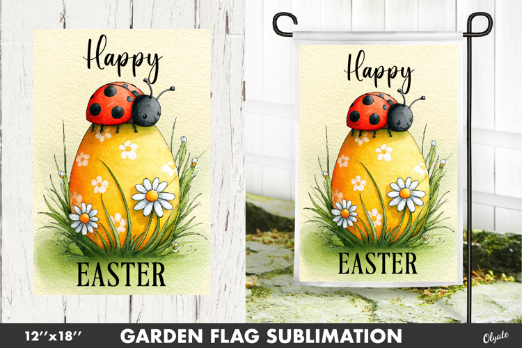 Easter Garden Flag Sublimation. Lady Bug Garden Flag