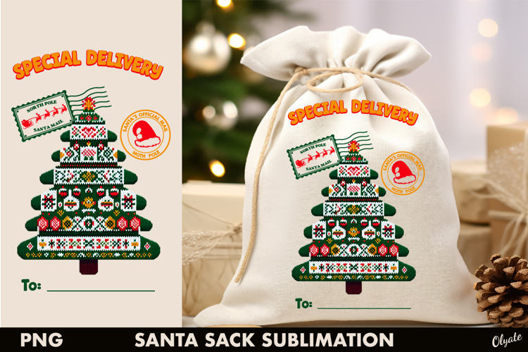 Santa Sack Sublimation, Knitting Chrismas Tree PNG