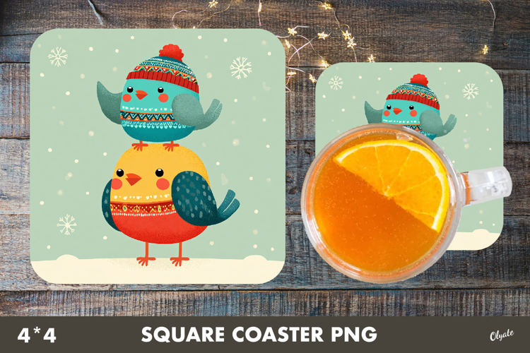 Funny Bird Coaster Sublimation. Christmas Square Coaster