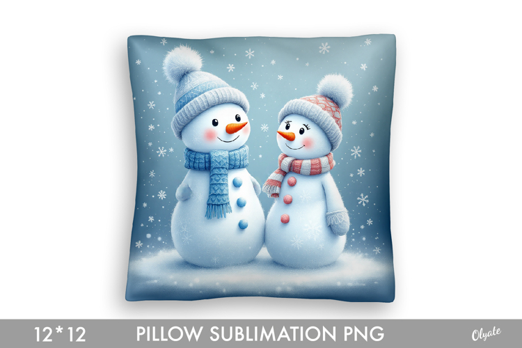 Cute Snowmans Pillow Sublimation. Christmas Pillow PNG