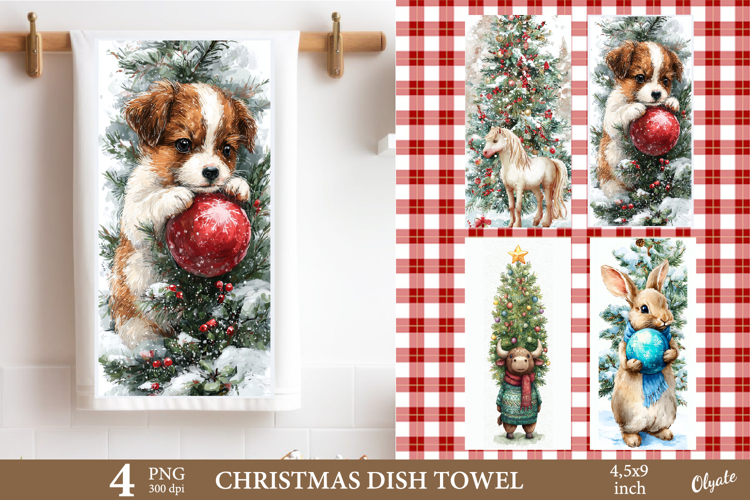 Christmas Animal Dish Towel Sublimation PNG