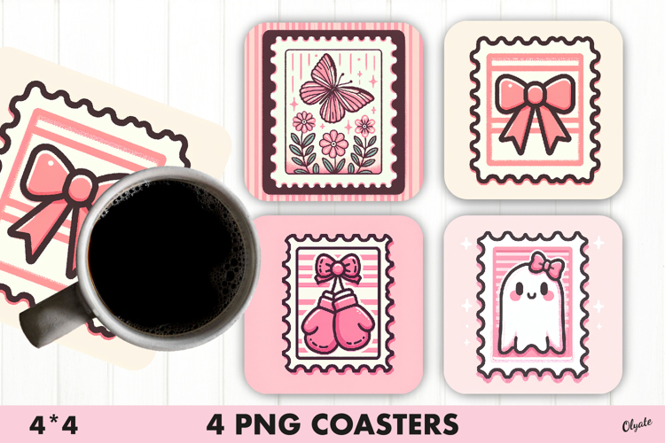 Pink Postage Stamp Coaster Sublimation PNG