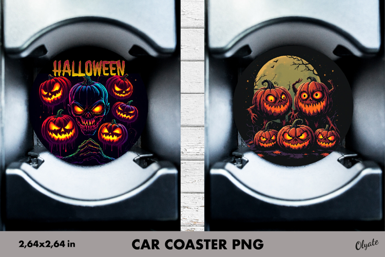Pumpkin Car Coaster Sublimation. Halloween Car Coaster PNG