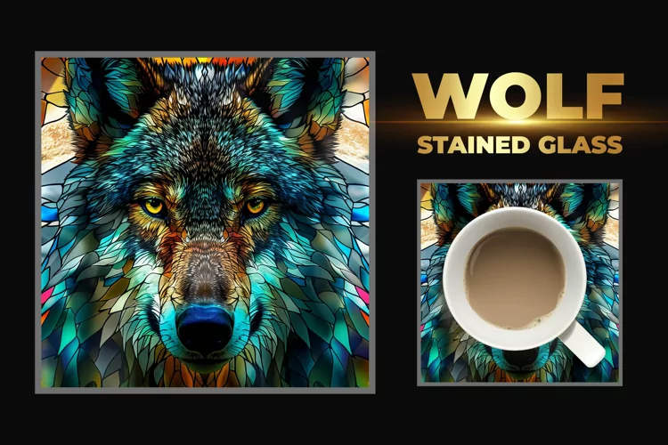 Wolf Stained Glass Square Coaster
