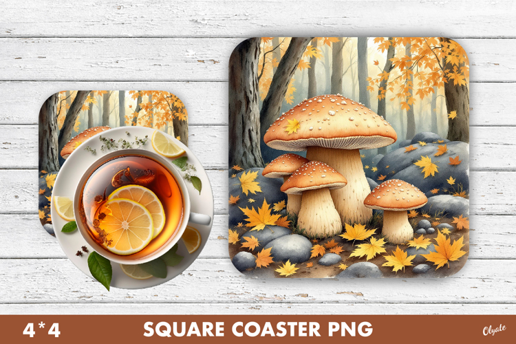 Fall Coaster Sublimation. Mushroom Coaster PNG