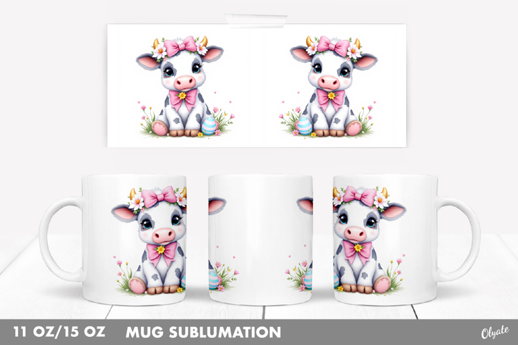 Easter Cow Mug Sublimation, Easter Mug 11 OZ, 15 OZ