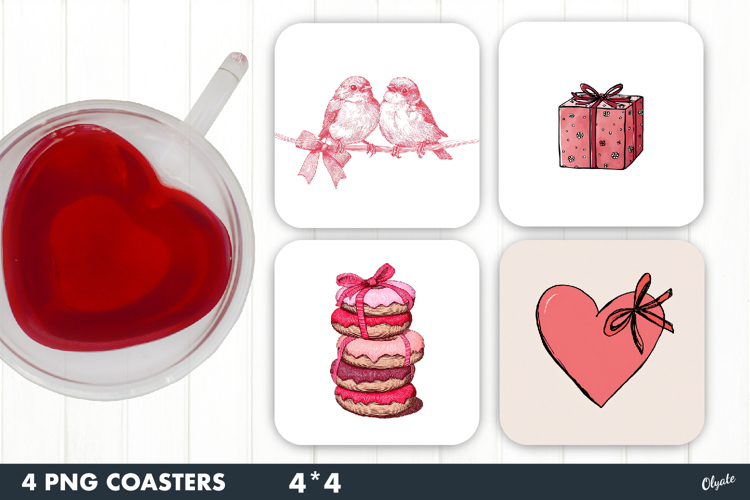 Valentine Coaster Sublimation, Love Square Coaster PNG