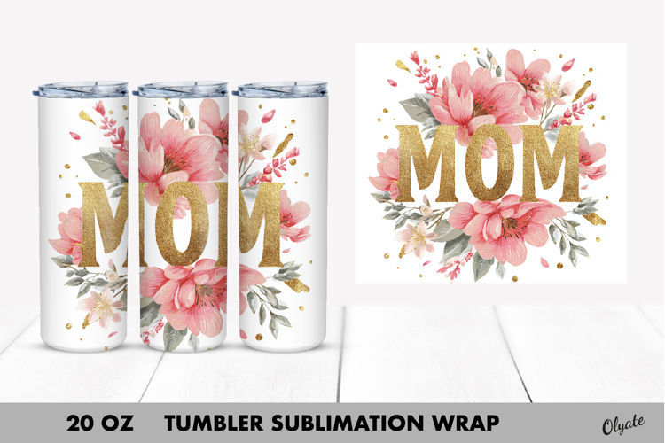 Golden Mom Flower Tumbler Wrap PNG, 20 OZ Tumbler