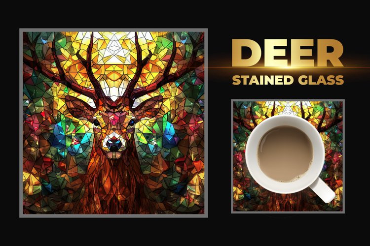 Deer Stained Glass Square Coaster example image 1
