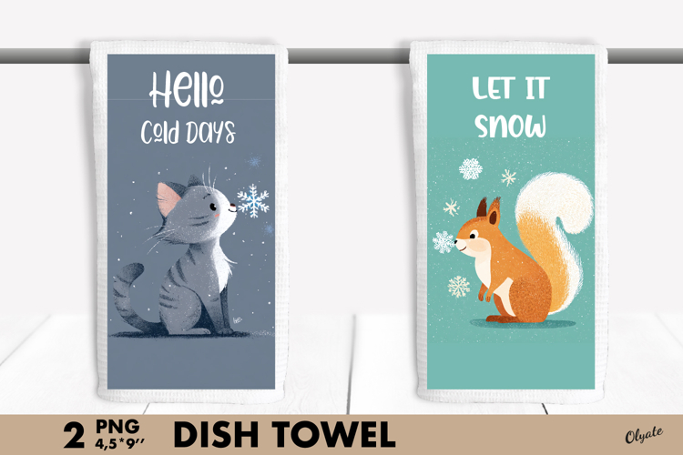 Winter Animal Dish Towel Sublimation PNG