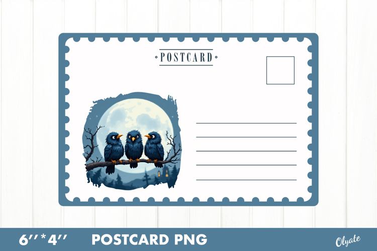 Halloween Card PNG. Crow Postcard PNG