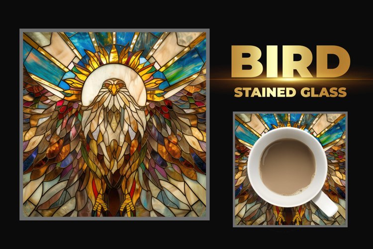 Bird Stained Glass Square Coaster example image 1
