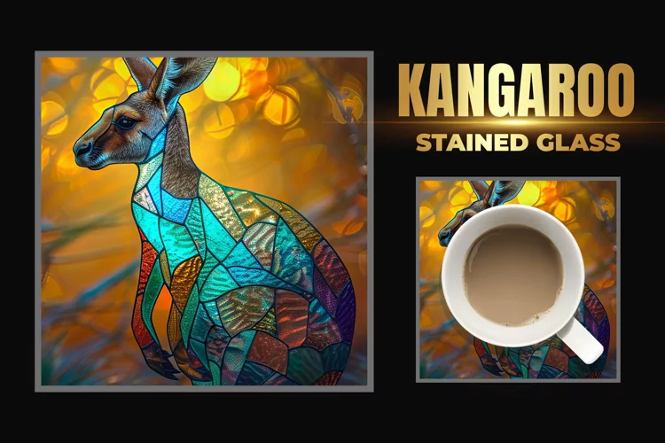 Kangaroo Stained Glass Square Coaster