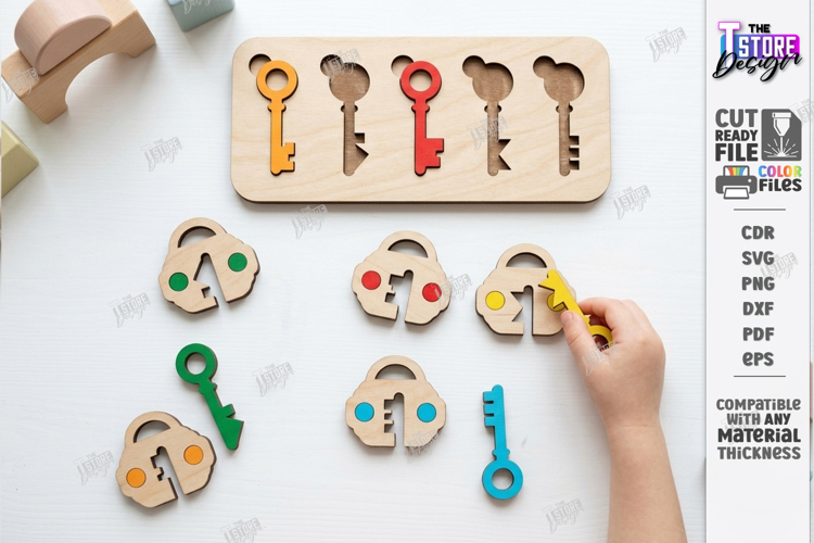 Wooden Key and Lock Puzzle Laser Cut | Montessori Toy | CNC