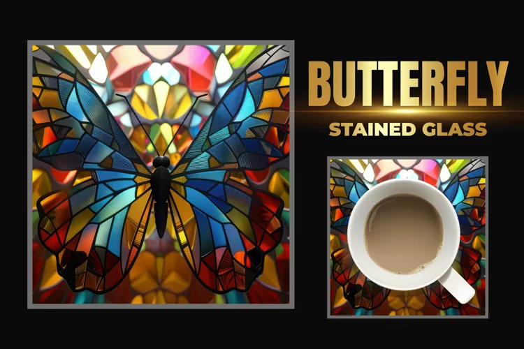 Butterfly Stained Glass Square Coaster