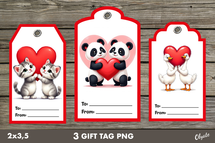 Valentine Gift Tag PNG. Cute Animal Labels PNG