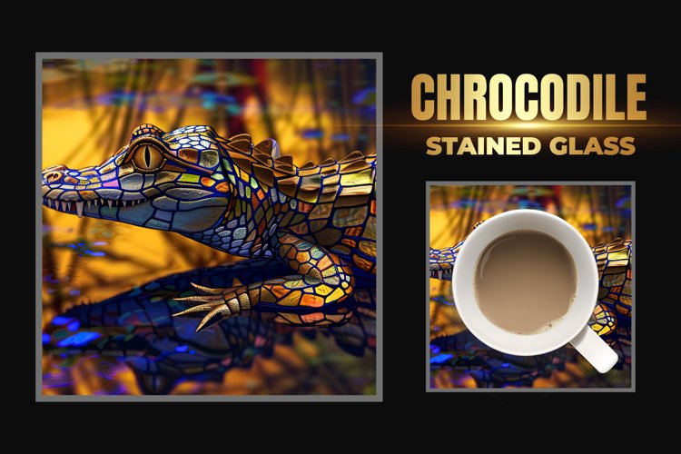 Crocodile Stained Glass Square Coaster example image 1