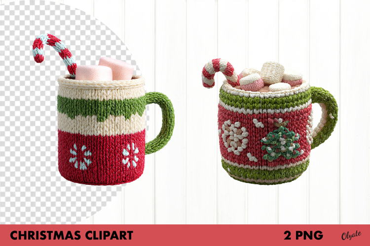 Crochet Christmas Coffee Clipart, Cup of Coffee PNG