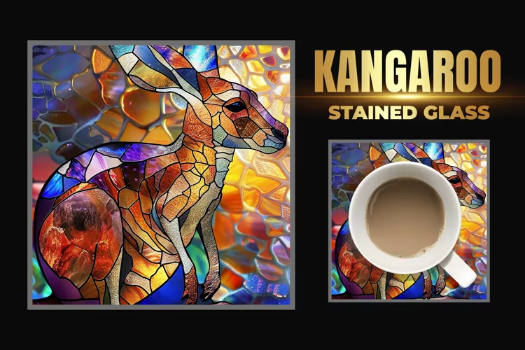 Kangaroo Stained Glass Square Coaster