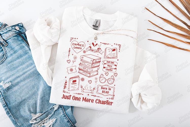 Just One More Chapter Book Lover Line Art Reading Design